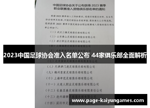 2023中国足球协会准入名单公布 44家俱乐部全面解析